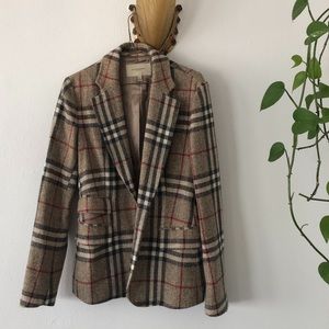 Burberry blazer classic wool plaid trim jacket